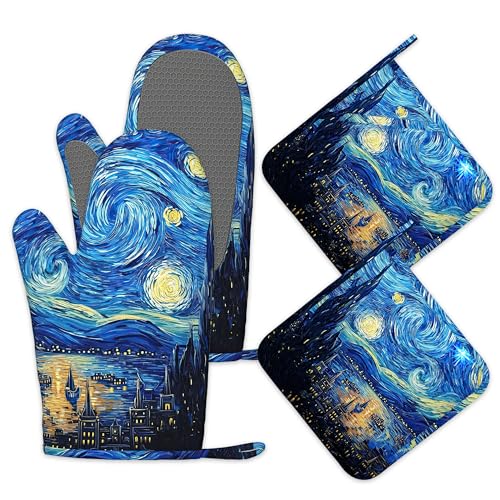 Starry Night Oven Mitts and Pot Holders Set of 4 (Starry Night)