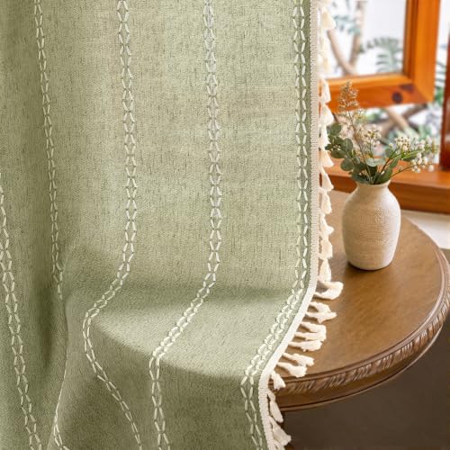 Sage Green Boho Light Filtering Curtains 84 Inch 2 Panels with Tassels (Light Filtering Sage Green / 52"W x 84"L (Pack of 2))