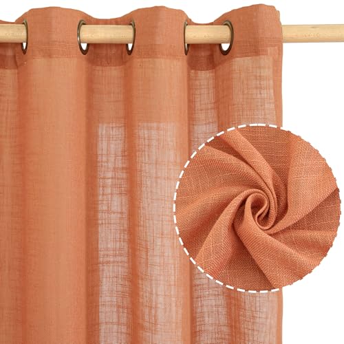 Burnt Orange Linen Curtains 48 Inch Length for Kitchen Windows (34"W x 48"L (Pack of 2) / Burnt Orange)