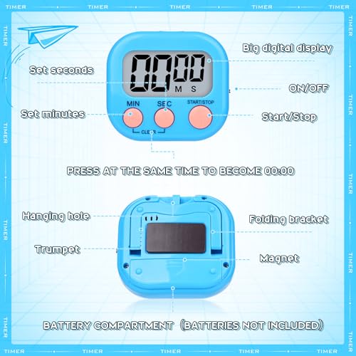 Digital Timers for Classroom Kids Kitchen Timers for Cooking 12 Pc (Pink, Blue, Green, Orange / 12Pcs)