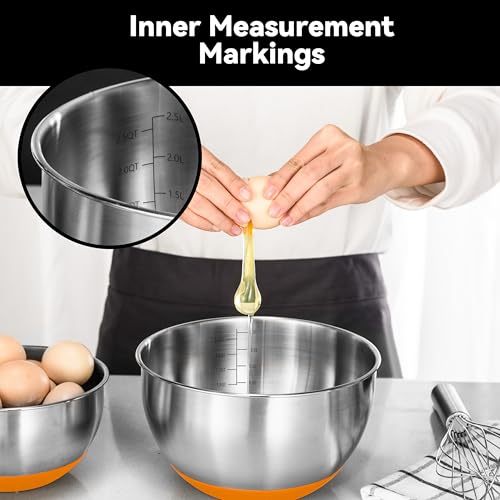 Stainless Steel Mixing Bowls with Lids (Orange)