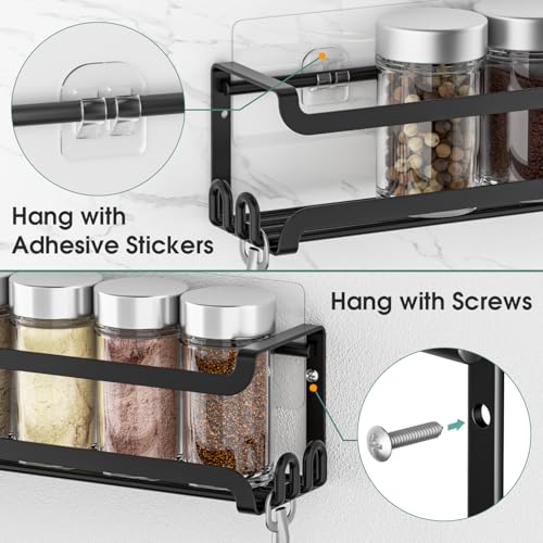 4 Pack Wall Mounted Spice Rack for Kitchen Cabinet (4 PACK / Black)