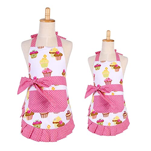 Apron for Women with Pockets (Pink+cupcake Set)