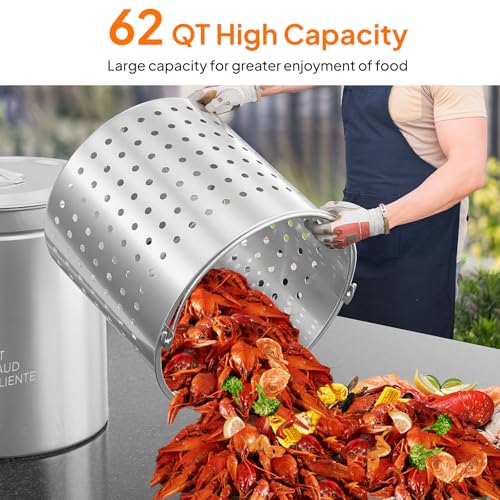 62QT Stainless Steel Stock Pot for Boiling Seafood (62 Quarts)