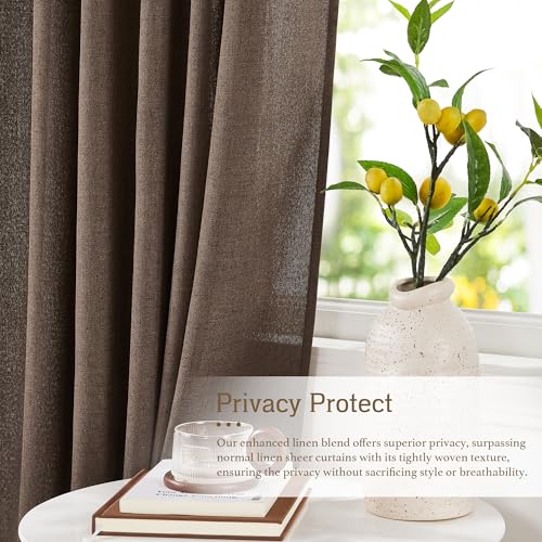 Linen Semi Sheer Curtains for Bedroom Living Room 84 inches Long (Z - Brown / 52"W x 84"L (Pack of 2))