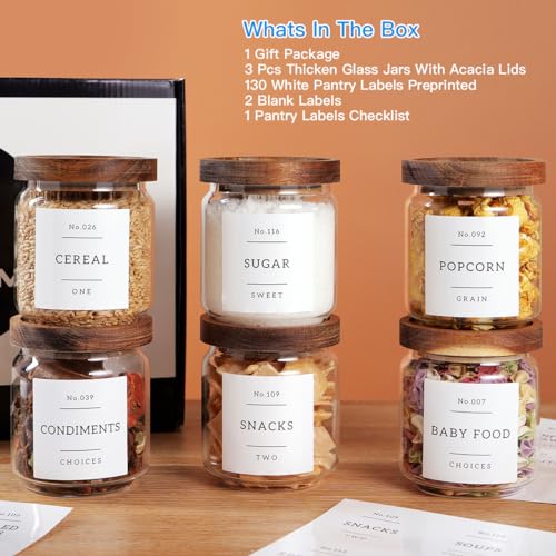 6 Set Glass Pantry Storage Jars with Acacia Airtight Lid (15 oz (6 pcs))
