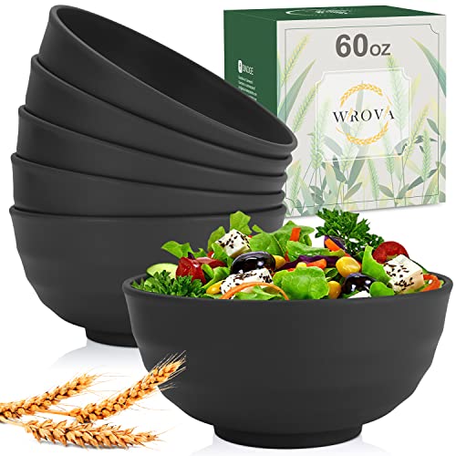 Wheat Straw Bowls Set 60 OZ Unbreakable Large Cereal Bowls Set of 6 Microwave and Dishwasher Safe Bowls Big Bowls for Camping and Picnic BPA Free Soup Bowl for Serving Oatmeal and Salad. Black (60 oz / Black)