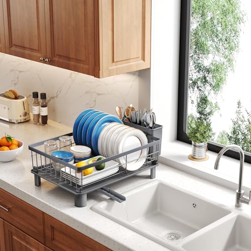 Dish Drying Rack for Small Kitchen Counter (Gray / 11" W x 15" L)
