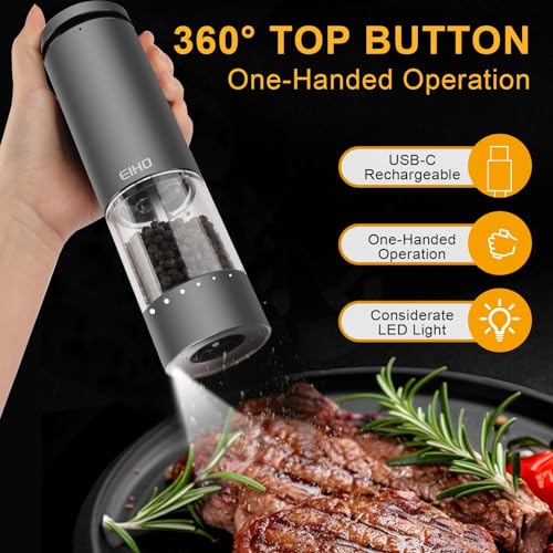 Electric Salt and Pepper Grinder Set USB Rechargeable (Charging Base-Space Gray Set)