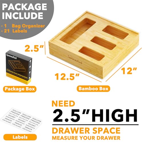 Bag Storage Organizer for Kitchen Drawer (Natural, 2.5"H, 4 Slots)