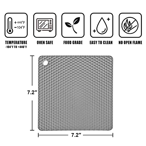 Silicone Trivet Mats (7in, 4 Grey Square)