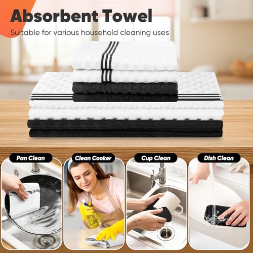 Oven Mitts Kitchen Towels and Dishcloths with Pot Holders Sets (Black)