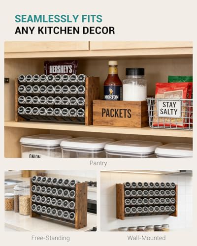 Spice Rack Organizer with 36 Glass Jars (With 36 Jars, 17.2"W × 9.4"H)