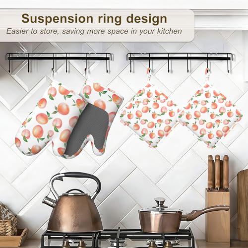 Watercolor Peaches Oven Mitts and Pot Holders Sets (Watercolor Peaches)