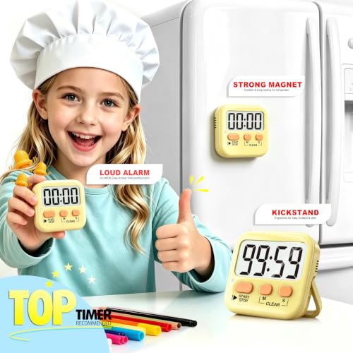 2 Pack Digital Timer for Kids Classroom Kitchen Timers for Cooking (Yellow)