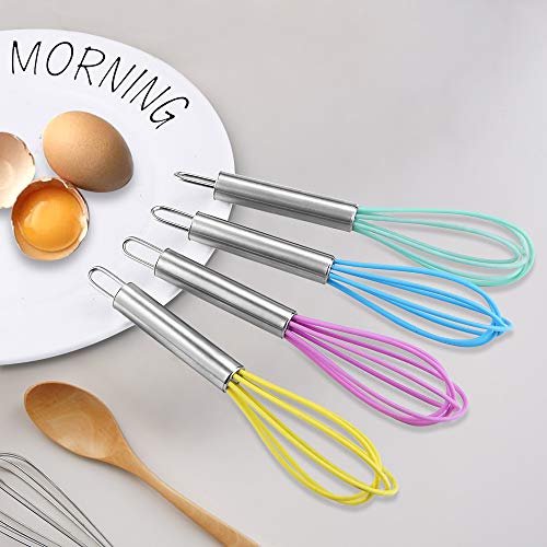 4 Pack Mini Silicone Whisks with Stainless Steel
