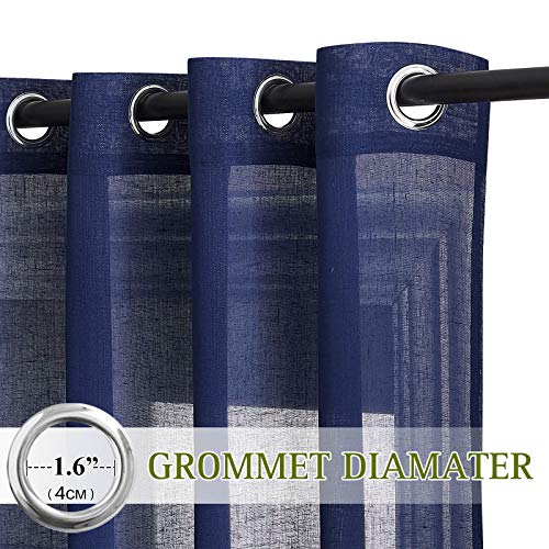 Linen Textured Sheer Curtains 84 inch Long for Living Room (70"W x 84"L (Pack of 2) / Dark Blue)