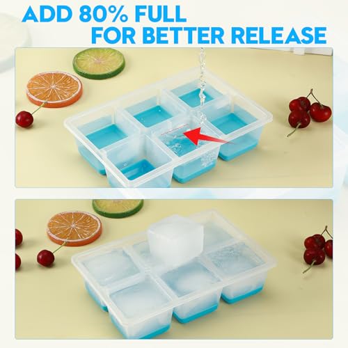 Silicone Ice Trays with Lids for Freezer (6 Cube Pink)