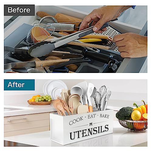 Extra Large Utensil Holder Countertop for Kitchen Counter (White)