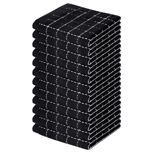 100% Cotton Terry Kitchen Dish Cloths (Black / 12 X 12 - 12 Pack)