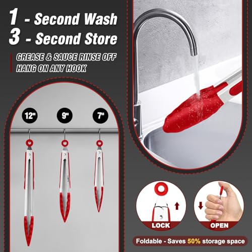Kitchen Tongs (7+9+12inch / Red)