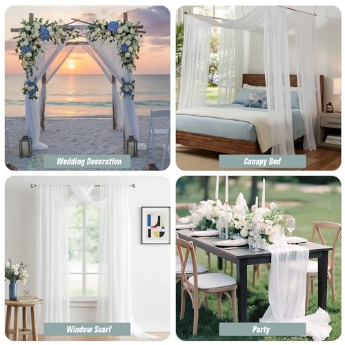 White Sheer Curtains 216 Inches Long (42"W x 216"L (Pack of 2) / White)
