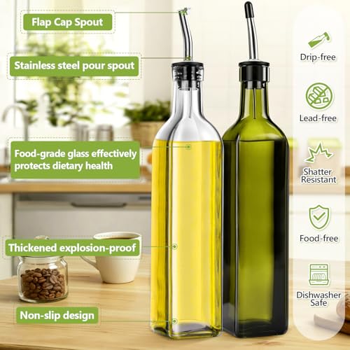 Glass Olive Oil Dispenser Bottle Set of 2