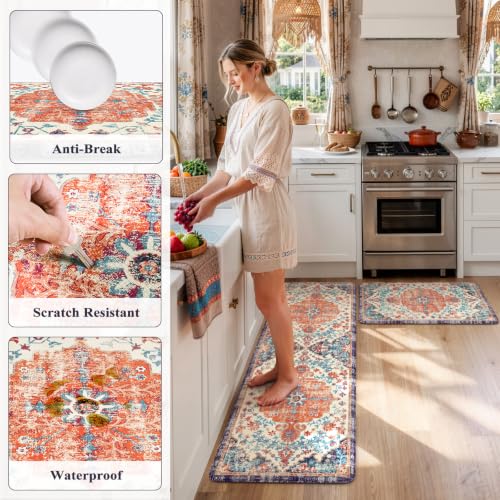 Kitchen Mats Cushioned Anti Fatigue (Orange/Blue/Multi / 20" x 59"+20" x 32"--0.47 inches)