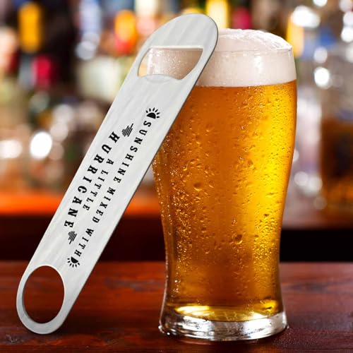 Funny Sarcastic Quotes Stainless Steel Bottle Opener Sunshine Mixed with A Little Hurricane Flat Beer Bottle Opener Keychain for Home Kitchen Bar Restaurant Party Birthday Gift (Funny Sarcastic Quotes)