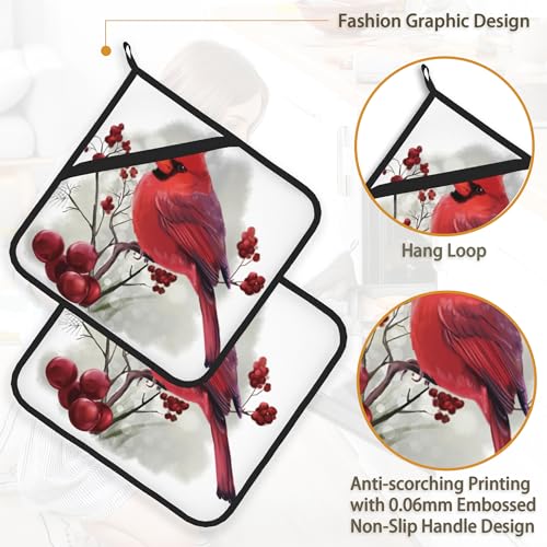 Christmas Cardinal Bird Pot Holder Set of 2 (Christmas Cardinal Bird)