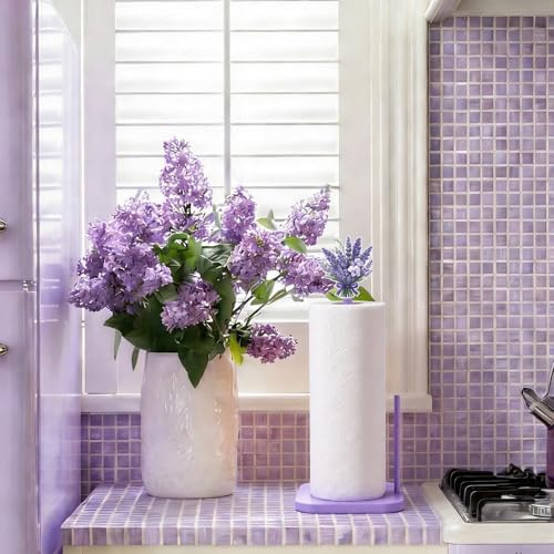 Lavender Paper Towel Holder Farmhouse Lavender Flower Wooden Paper Towel Holder Purple Cute Bathroom Countertop Accessories Kitchen Roll Stand Organizer Apartment Decor Housewarming Gift (Purple Lavender)