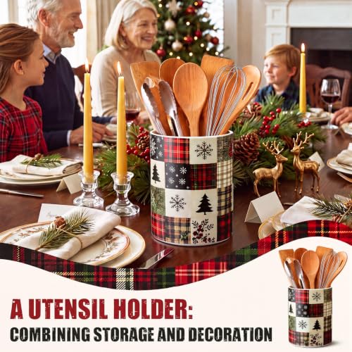 Christmas Red Patchwork Ceramic Utensil Holder (Patchwork Christmas)