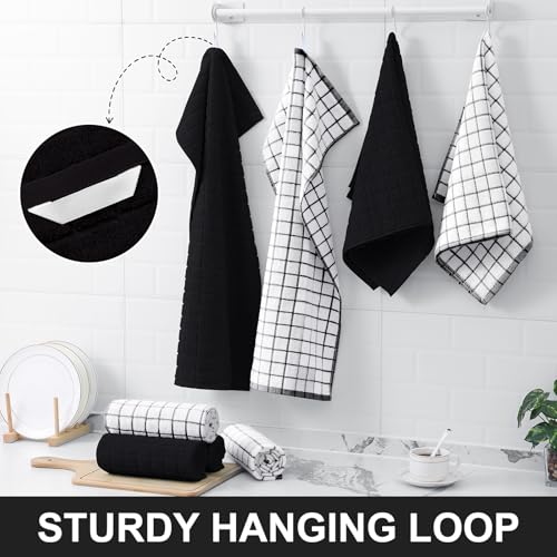Large Premium Cotton Kitchen Towels 16"x 28" (Black / 16" X 28" - 6 Pack)