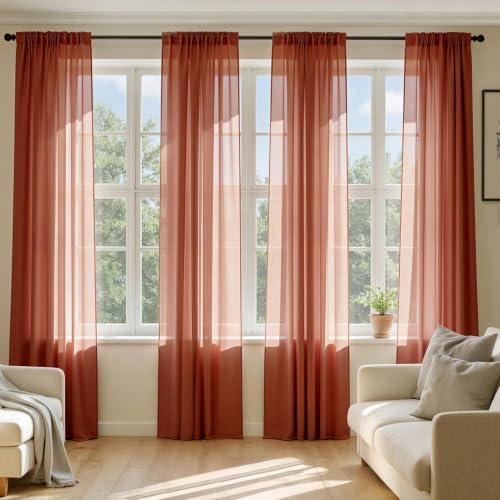 4 Panels Fall Burnt Orange Sheer Curtains 54 x 72 Inches (54"W x 72"L (Pack of 4) / Burnt Orange)