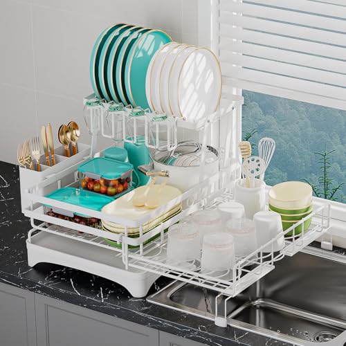 2 Tier Large Dish Drying Rack (White)
