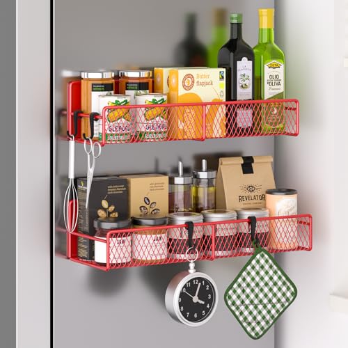 Magnetic Spice Rack for Refrigerator (Red / 2 Pack)