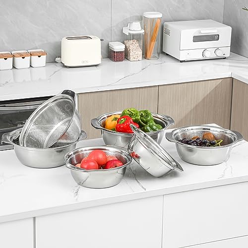 304 Stainless Steel Fine Mesh Colander Set (5qt / Gold with handle)