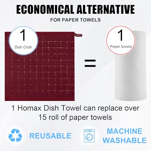 100% Cotton Terry Kitchen Dish Cloths (Burgundy Red / 12 X 12 - 12 Pack)