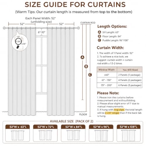 100% Blackout Linen Curtains for Bedroom Living Room 72 Inch Long (White/Linen Total Blackout / 52"W x 72"L (Pack of 2))