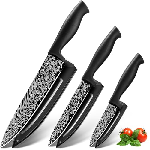 3PCS Kitchen Knife Set with Cover (Black-3pcs / 3pcs kitchen knife set)