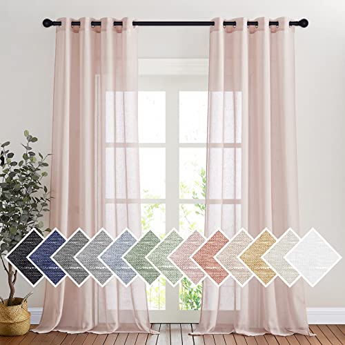 Linen Textured Semi Sheer Bedroom Curtains (52"W x 96"L (Pack of 2) / Dusty Blush)