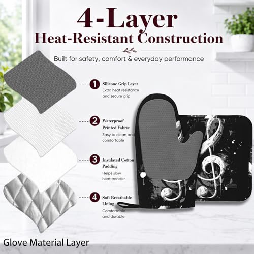 Black Notes Oven Mitts and Pot Holders Sets Non (Black Notes)