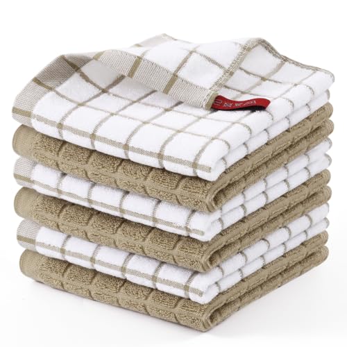 Premium Cotton Kitchen Dish Cloths 12"x 12" (Tan / 12" X 12" - 6 Pack)