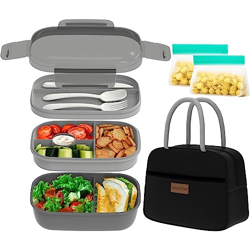 Leakproof Bento Box & Insulated Lunch Bag Set for School & Work (Black)