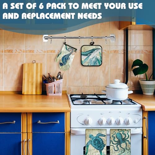 6 Pcs Ocean Beach Kitchen Towel Oven Mitt Pot Holder Set (Ocean)