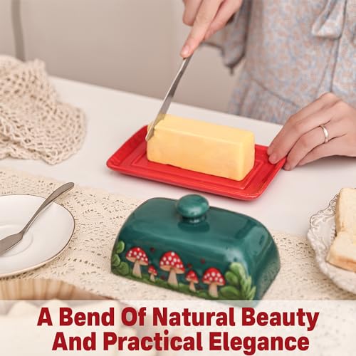 Ceramic Butter Dish with Lids (Red & Green / Standard)