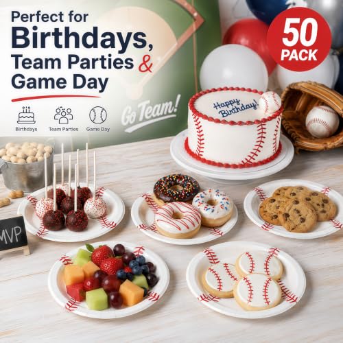 50 Pack Baseball Birthday Plates