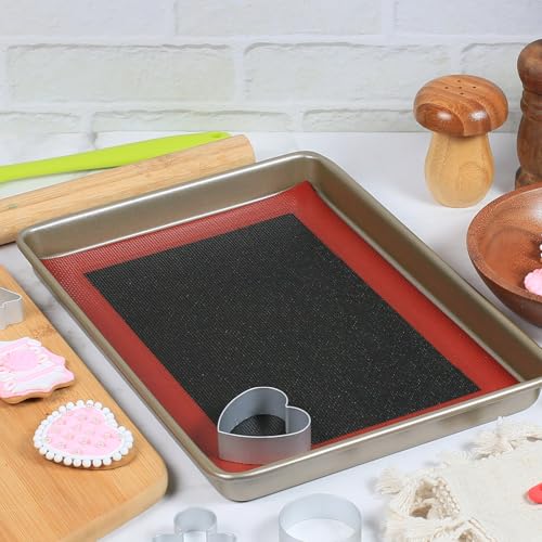 Perforated Silicone Baking Mats for Quarter Sheet (Black Background with Red Trim / (8.25'' x 11.75'') Quarter Sheet)