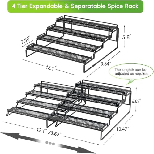 2 Pack Spice Rack Organizer for Cabinet (Black / S&L)
