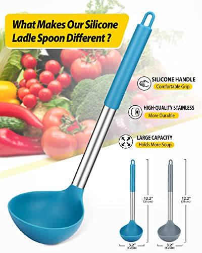 Silicone Soup Ladle Spoon Kitchen Utensils (GREY-BLUE)